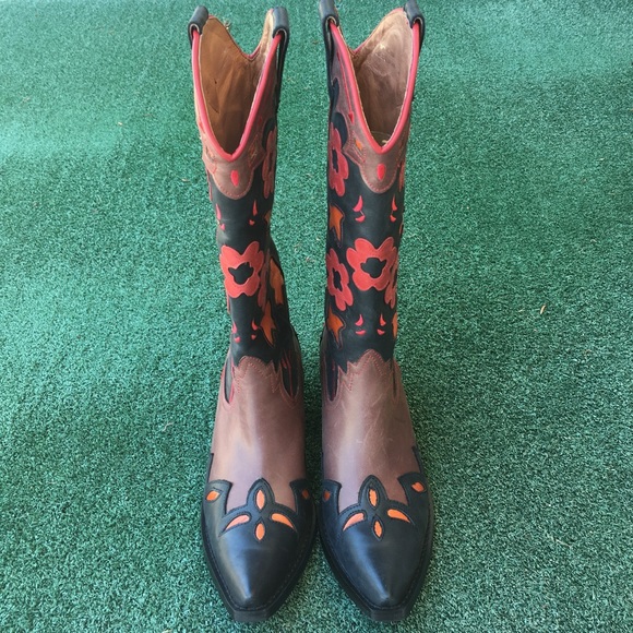 NWT Jeffrey Campbell Looney Patch Western Boot Leather Brown 6.5 - Picture 4 of 14